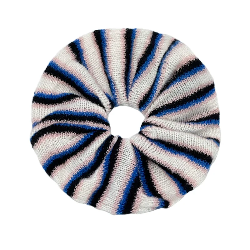 رباط شعر كوري محبوك بخطوط متباينة كبيرة للخريف والشتاء، حبل شعر أنيق، شريط مطاطي، زهرة راقية