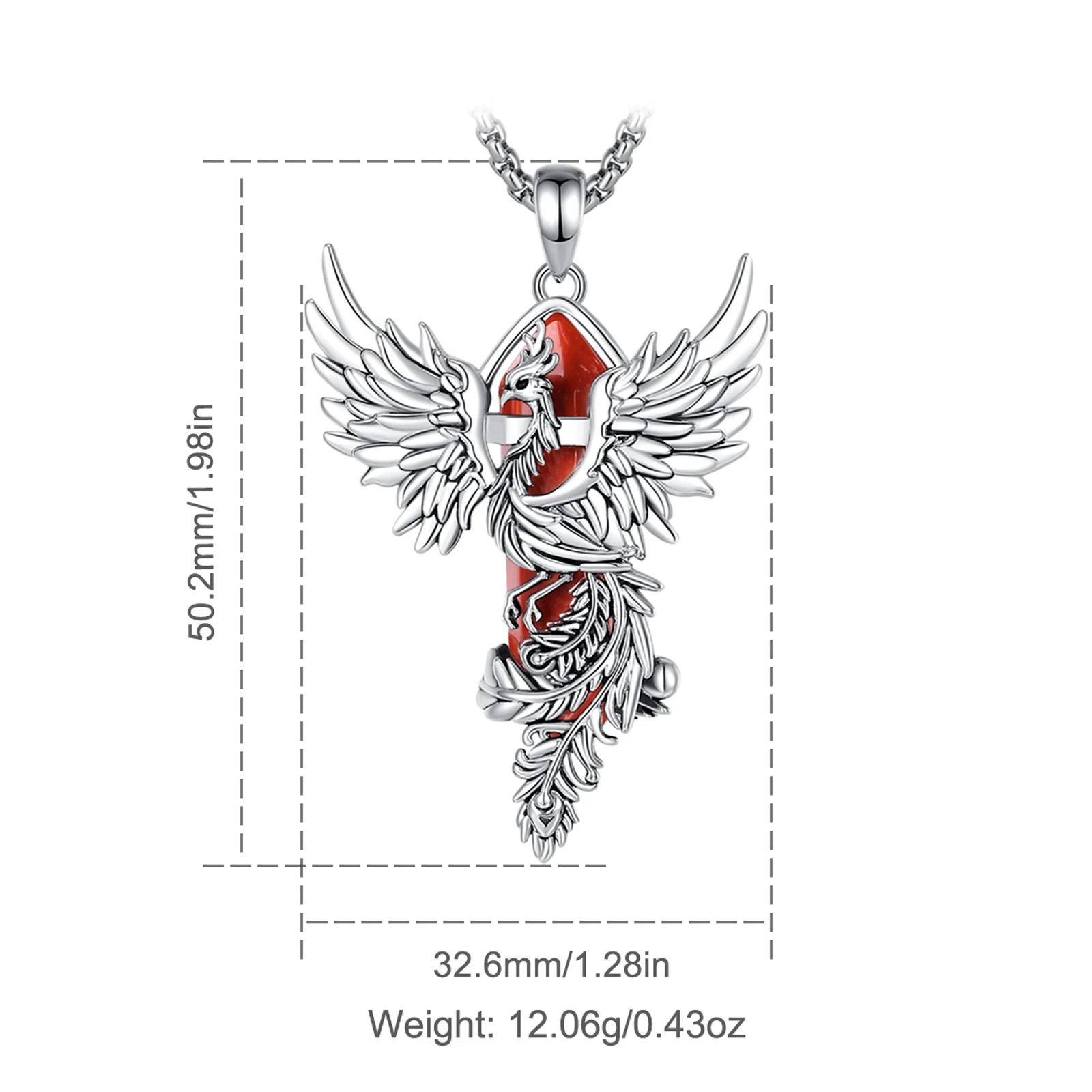 Eudora Phoenix Twining Hexagonal Prismatic Redstone Necklace Punk Healing Stone Pendant Personality Jewelry for Women Man Gift