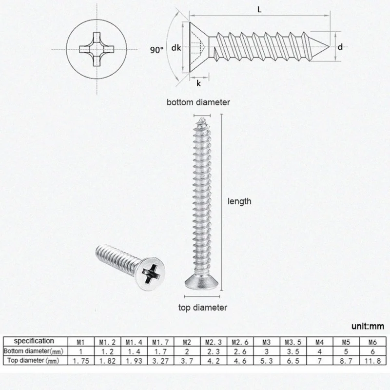 10pcs/lot Cross Recessed Countersunk Flat Head Self-tapping Screw M3 M3.5 M4 M5 M6 M8 Stainless Steel Phillips Furniture Screw