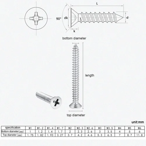 Imagen 2 del producto 10 unids/lote tornillo autorroscante de cabeza plana avellanada empotrada cruzada M3 M3.5 M4 M5 M6 M8 tornillo Phillips de acero inoxidable para muebles