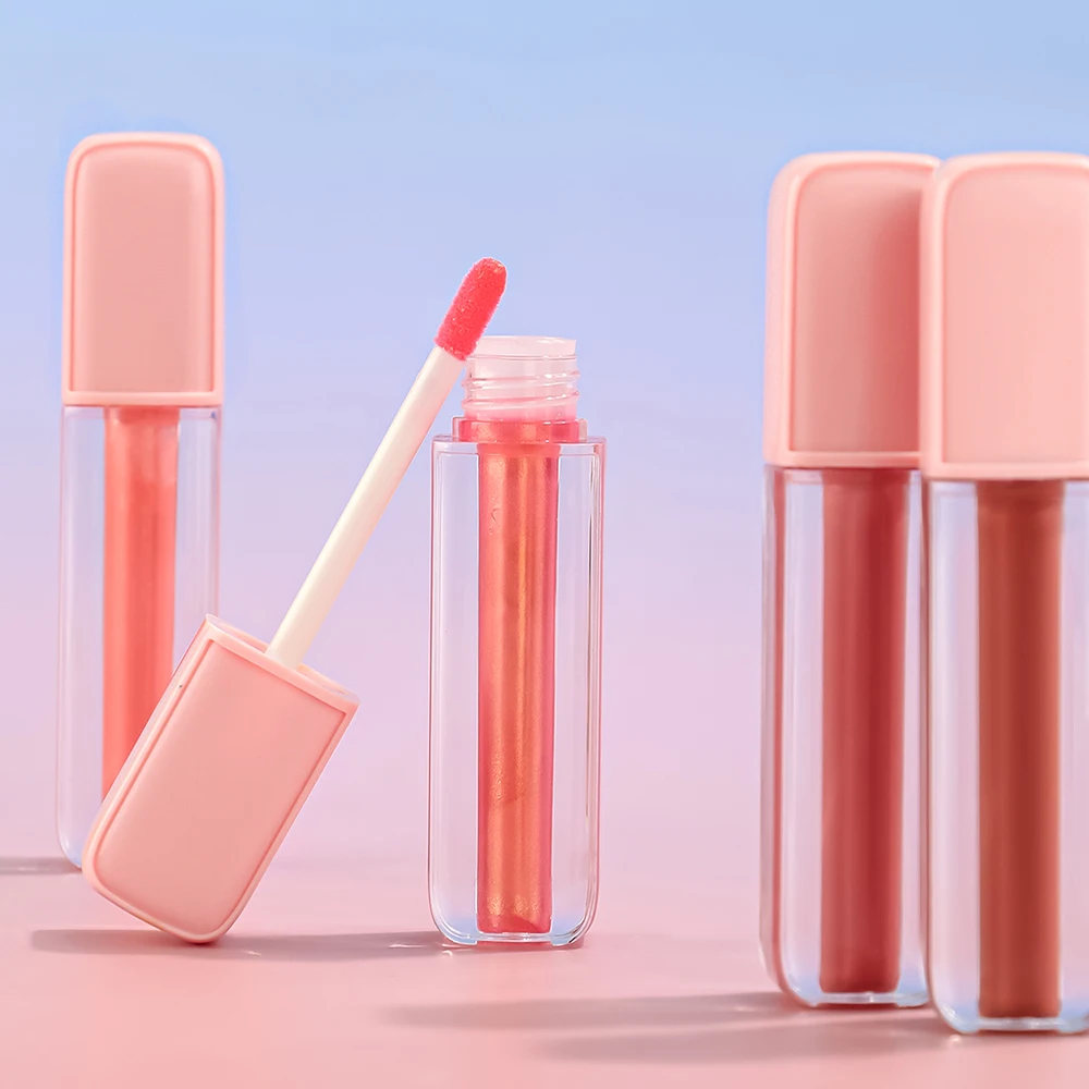 Lip Gloss Private Label Pigment Long Lasting durable Waterproof Non-stick Matte Glossy Custom Logo Makeup Cruelty Free Pink Lid