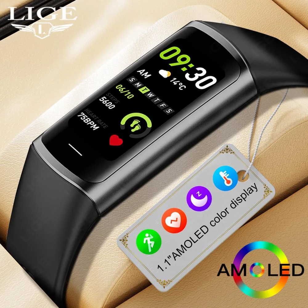 

LIGE Amoled Full Touch Screen Smart Watch Men Smartwatch Women Heart Rate Blood Waterproof Sports Fitness Bracelet Smart Watches