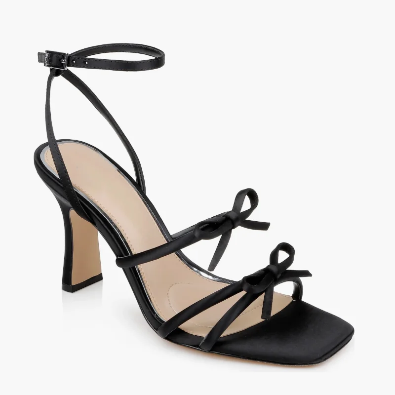 

Black Ankle Strap Sandals With High Heels Women'S Chunky Heel Fairy Bow Roman Shoes