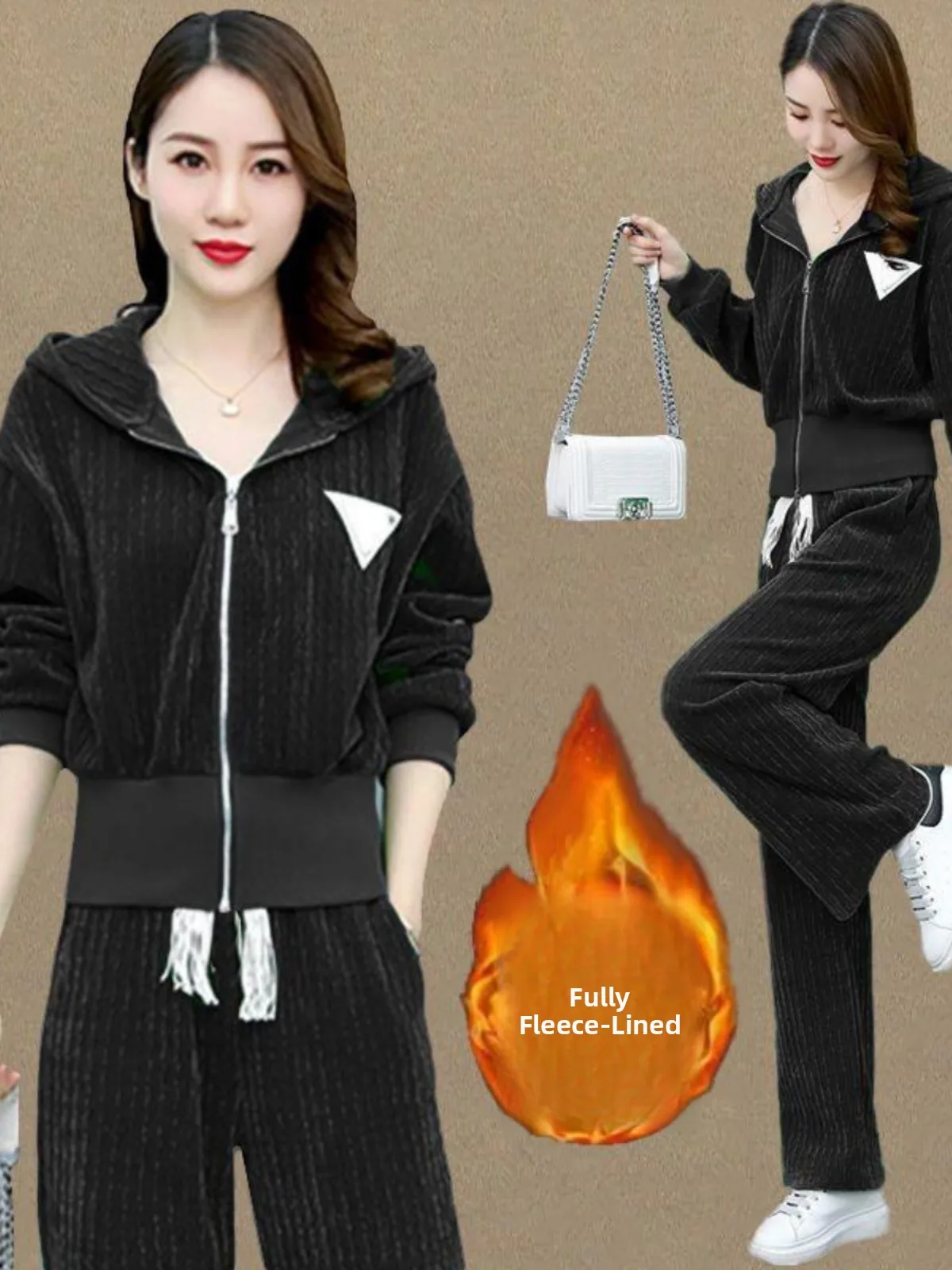PLUS ขนาด Thiened Fce Corduroy เสื้อกันหนาวผู้หญิงชุดกีฬาสบายๆ Faionable 2 ชิ้นเกาหลี Sle สูงเอวยาวกางเกง
