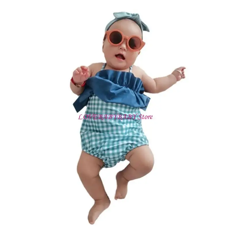 

Новорожденный купальный купальник Фотография 100 -дневная детская комбинезон с головным убором Bowknot 4xbc