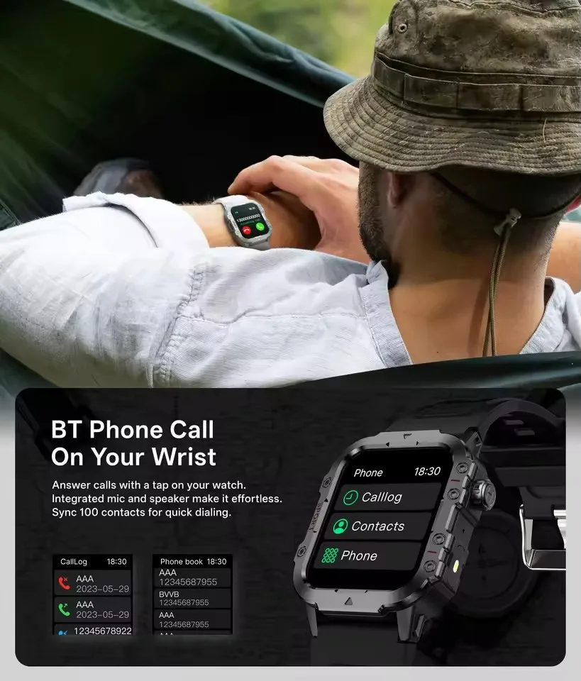 Outdoor Sports Smart Watch Women Men GPS Tracker LED Flashlight 600mAh Battery Waterproof Bluetooth Call Smartwatches Man HT30