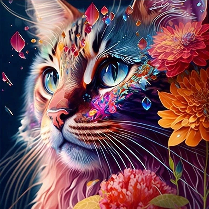 RUOPOTY-DIY Pintura De Diamante Com Moldura, Arte Animal De Gato, Broca Completa, Decorações De Bordados, Decoração De Casa, Presente