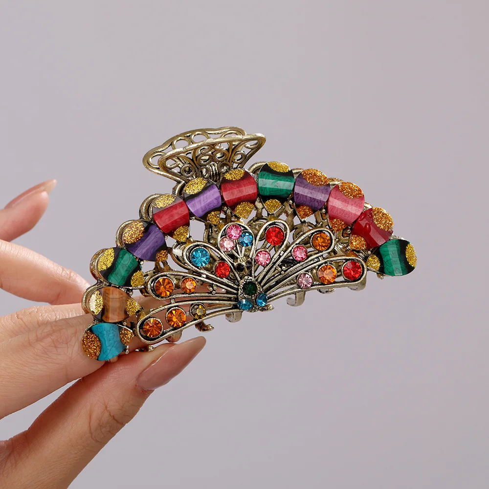 

YWYHJ New Ethnic Style Large Hair Claw Alloy Claw Clip Retro Palace Style Mature Hair Clips Hair Accessories for Women Girls