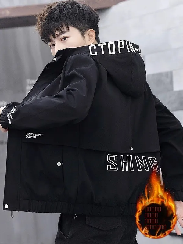 

Thiened Fce Winter Jaet for Men Trendy Korean Sle Youth Student Hooded Coat Warmth Clothing Upper Apparel