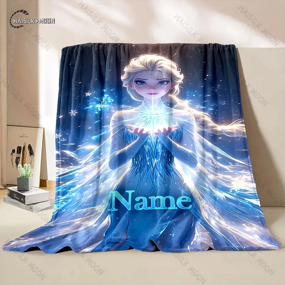 1PC Custom Name Disney Frozen Princess Elsa Printed Blanket, All-Season Multi-Use for Nap, Camping,Travel,sofa Machine Washable