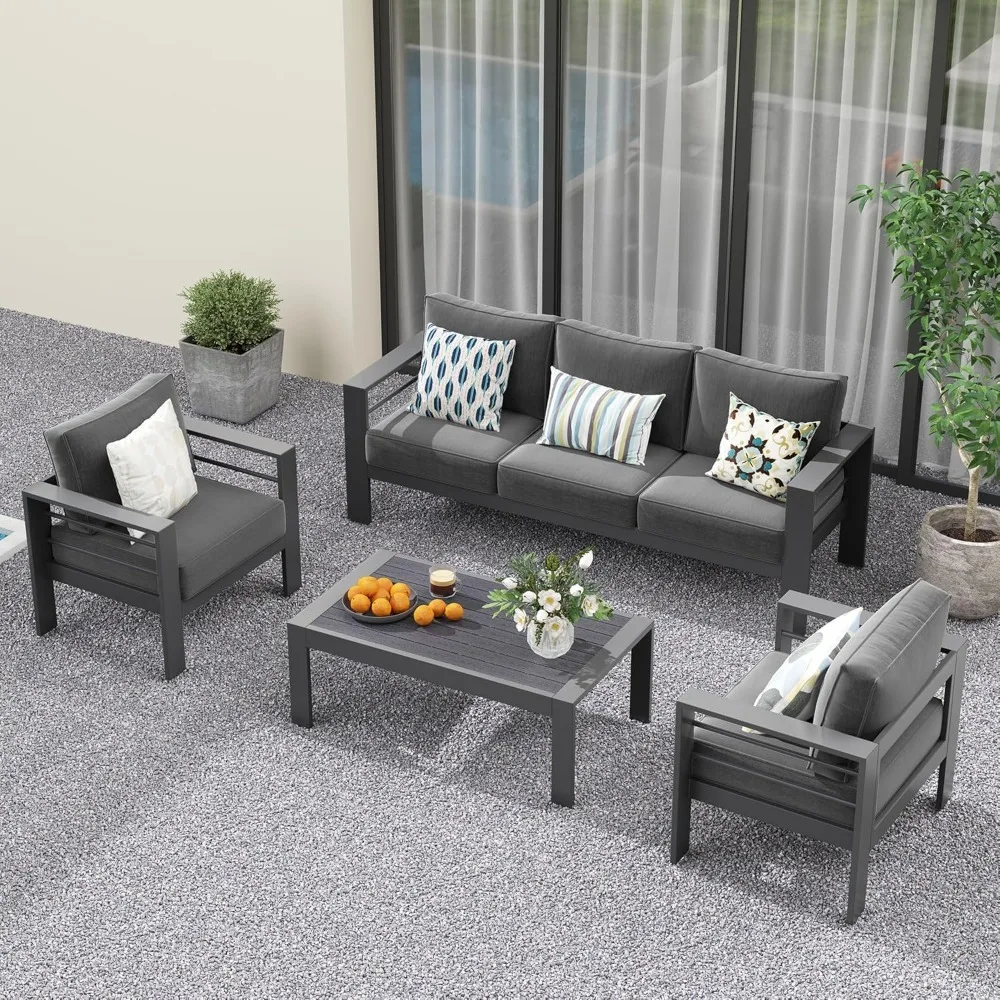 

Aluminum Patio Furniture Set, 5 Seats Modern Outdoor Conversation Set Outdoor Furniture Set With Upgrade Cushion