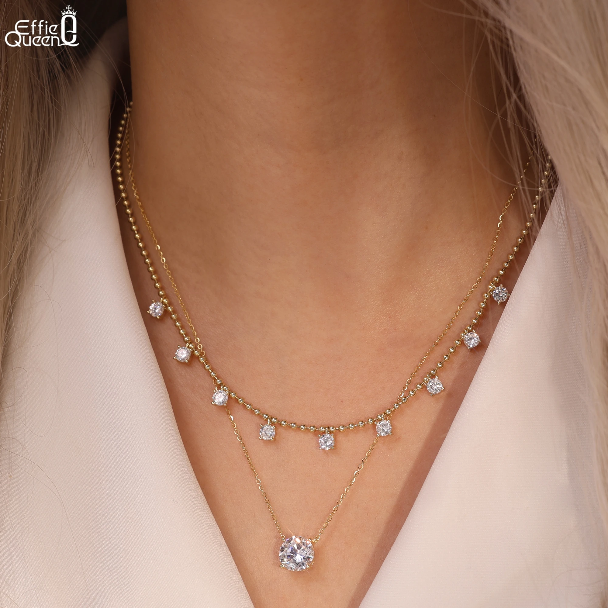 

Effie Queen 925 Solid Sterling Silver 14k Gold 1ct /2ct /3ct /4ct Round Cut Zirconia Pendant Necklace Simple Jewelry Women LZN24