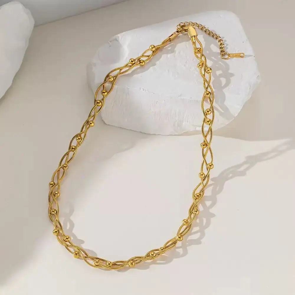 EILIECK 316L Edelstahl Silberfarben Perlen-Wickelketten-Halsketten-Armbänder-Set für Damen Trendiger Wasserdichter Schmuck Geschenk – Detail 15
