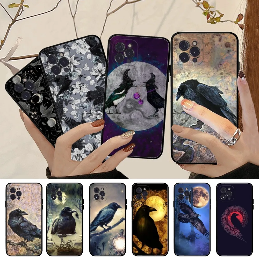 Raven Pattern Phone Case For iPhone 15 14 11 12 13 Mini Pro XS Max Cover 6 7 8 Plus X XR SE 2020 Funda Shell