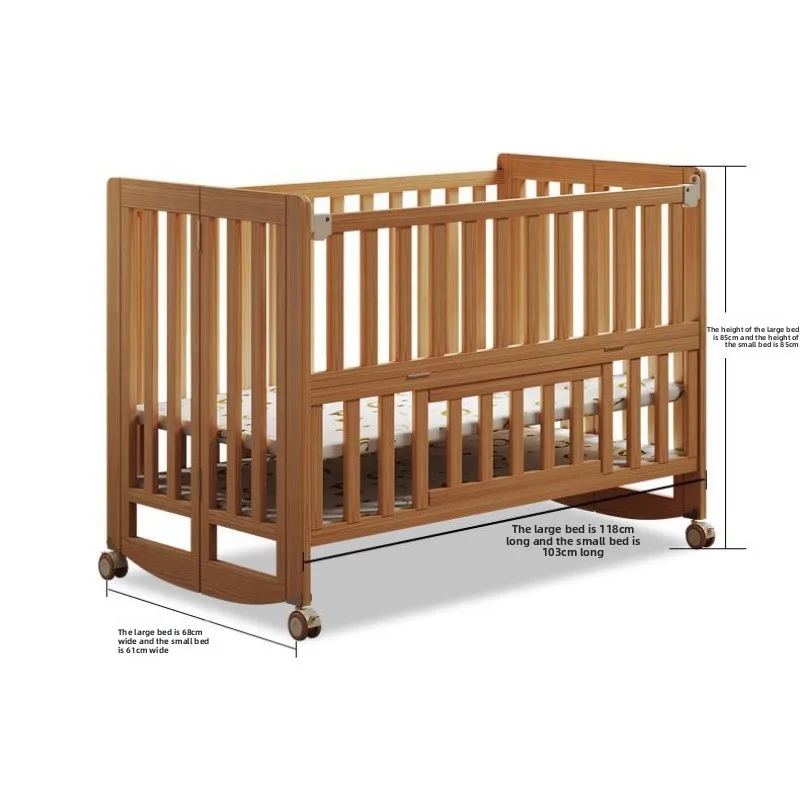 سرير أطفال من الخشب الصلب غير مطلي قابل للطي سرير كبير مهد أطفال متنقل متعدد الوظائف سرير أطفال حديثي الولادة