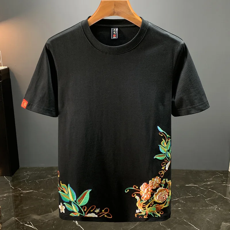 

Chinese style embroidery high-end top men's summer personalized design casual fashion ethnic style short sleeved T-shirt
