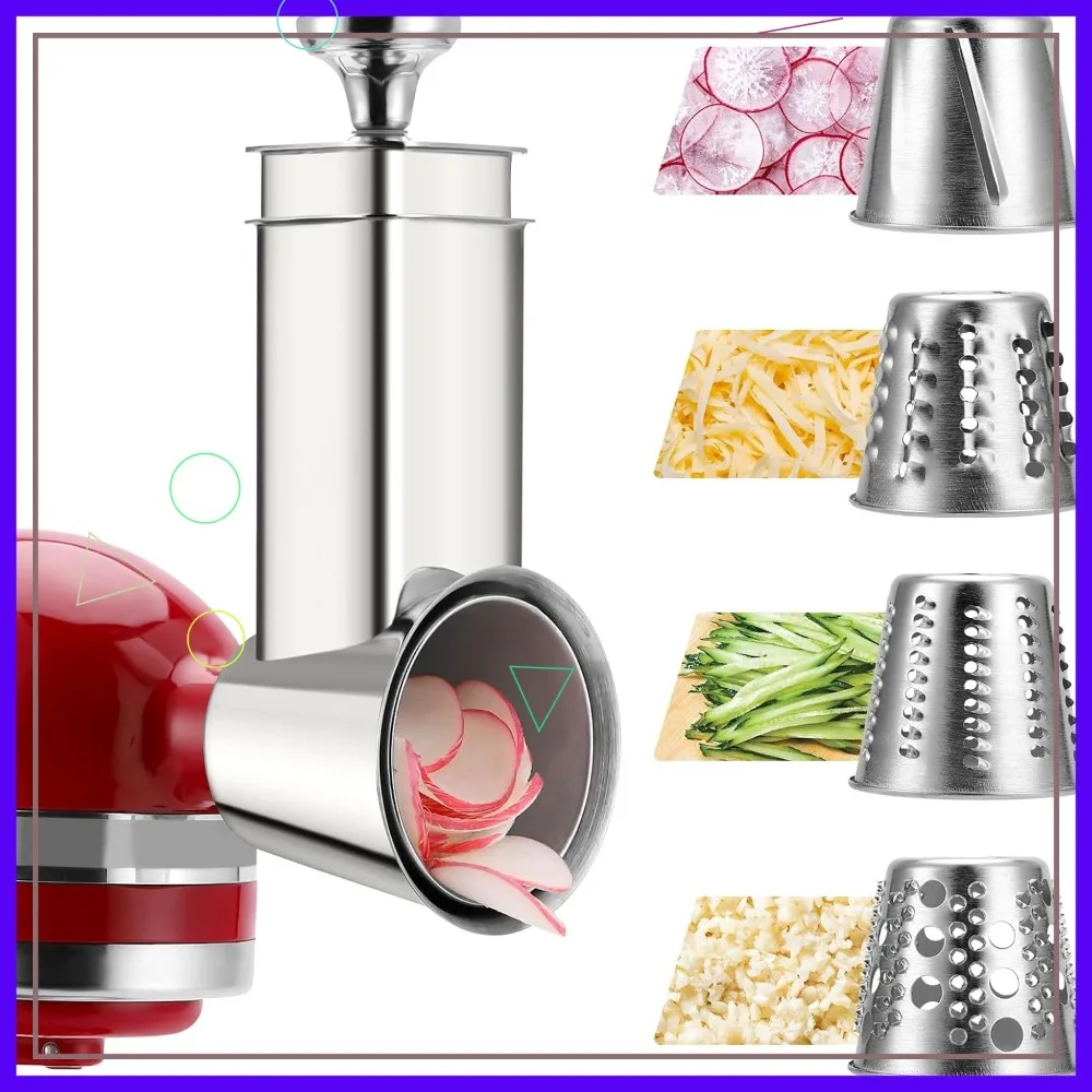 

Stainless Steel Slicer Shredder Attachment for Mixers, Dishwasher Safe Cheese Grater & Vegetable Chopper with 4 Blades