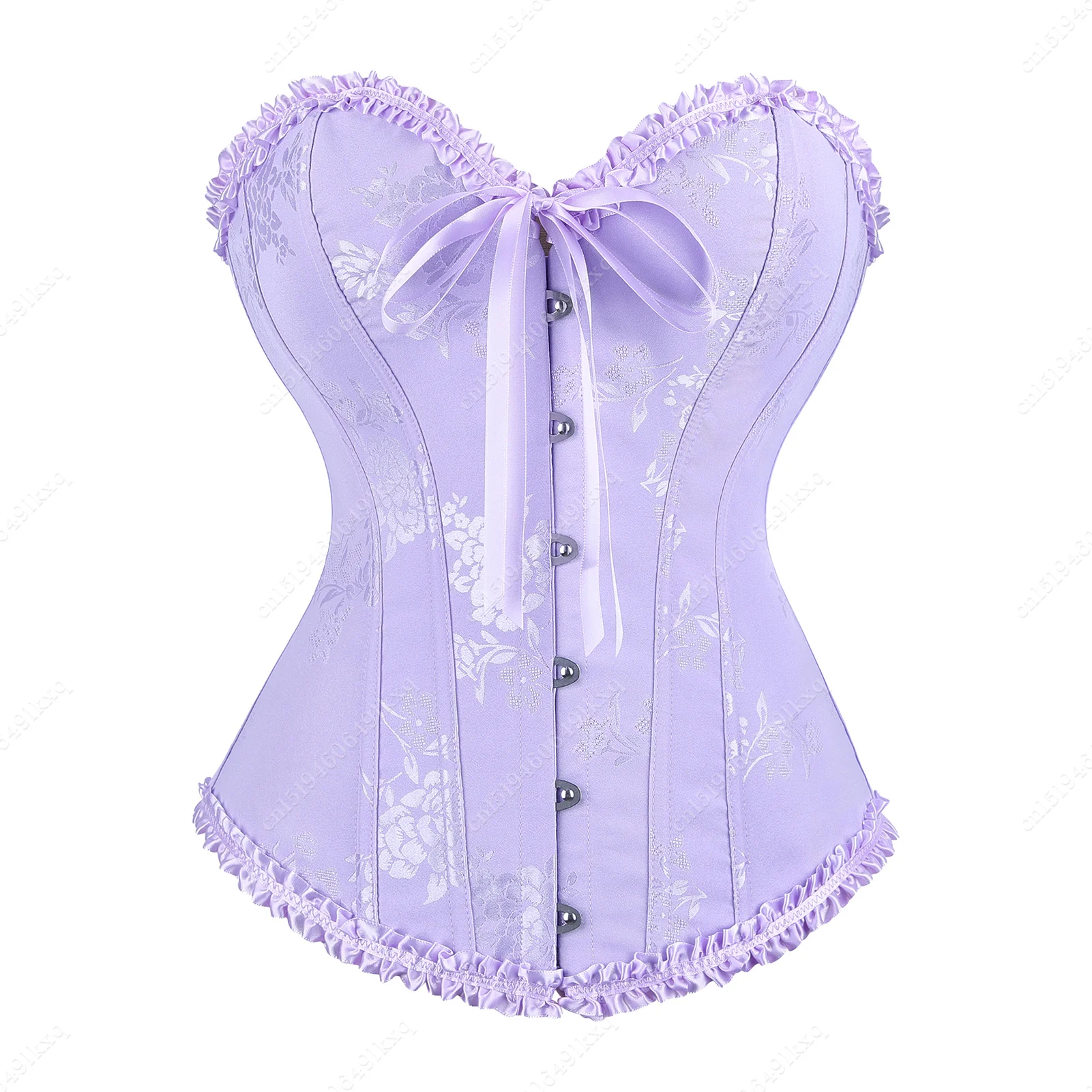 

Women Floral Overbust Corset Ruffled Trim Bustier Top Fashion Corset