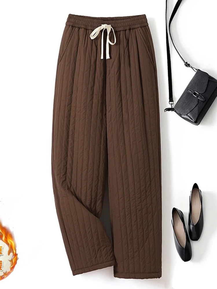

Women's winter new drawstring elastic waist slimming versatile anti cold casual pants retro clip cotton warm wide leg pants