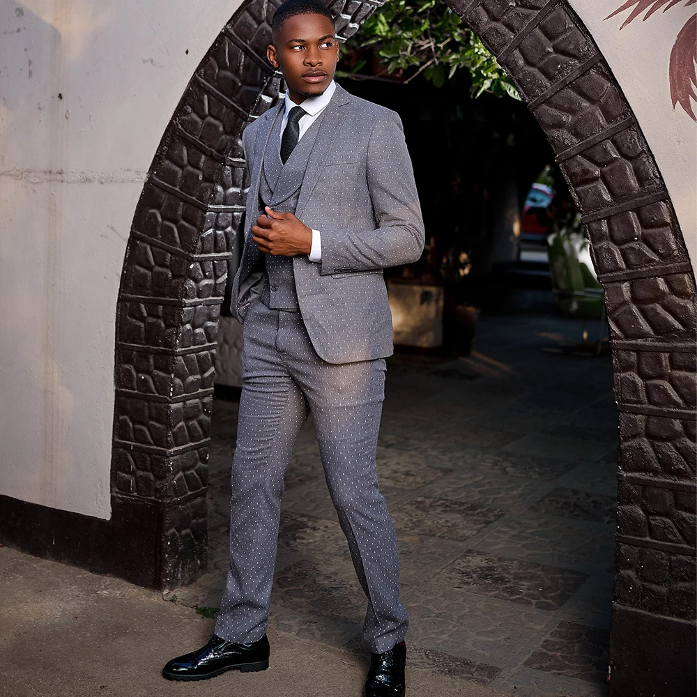 

Luxury Men's Suits Jacquard 3 Piece Notched Lapel Single Breasted Blazer Groom Wedding Suit Business Slim Prom Jacket Customized