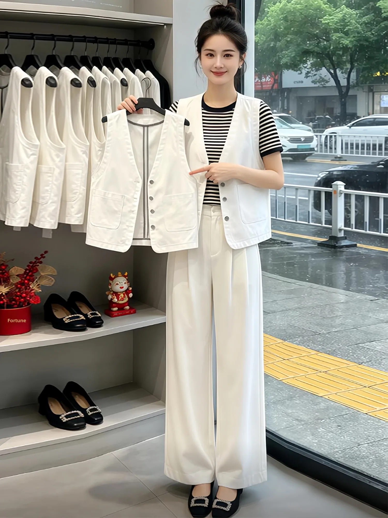 

Simple White Short V-Neck Casual Denim Vest Women's Sleeveless Tank Top Outerwear Summer 2026 Fashion Outer Layer