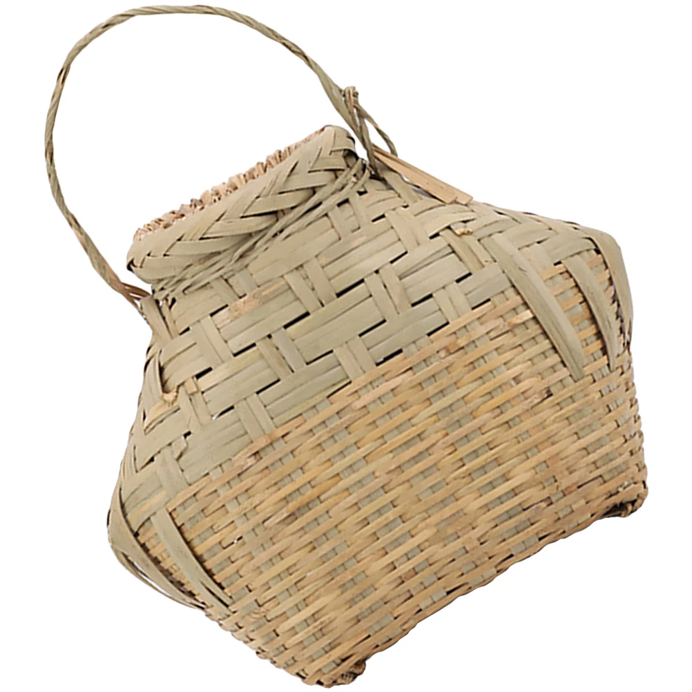 

1pc Portable Fishing Bamboo Basket Large Capacity Hand Woven Reusable Shrimp Crab Container Durable Outdoor Storage