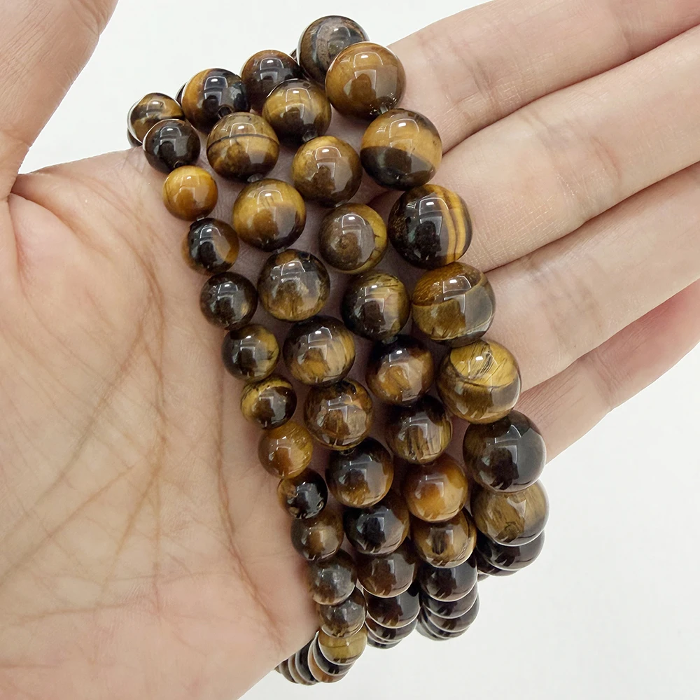 Natural Stone AB+ Quality Brown Gold Color Tiger Eye Agate Round Loose Beads 15