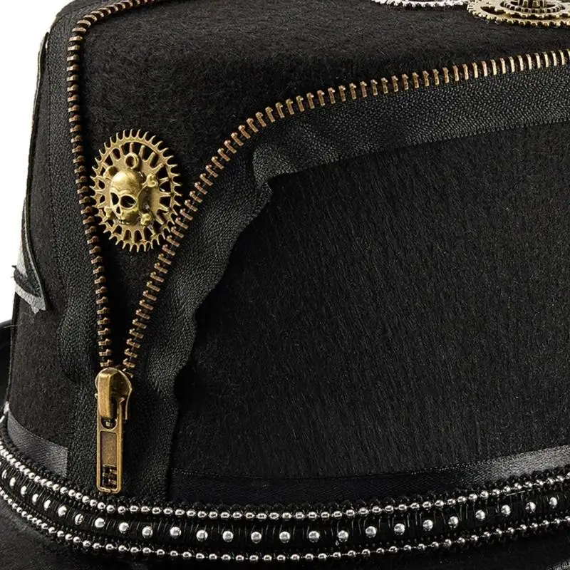 Gothic Victorian Magicians Top Hat with Metal Gear Decors Cosplay Event Headpiece Accessory For Adult Theme Party Wear