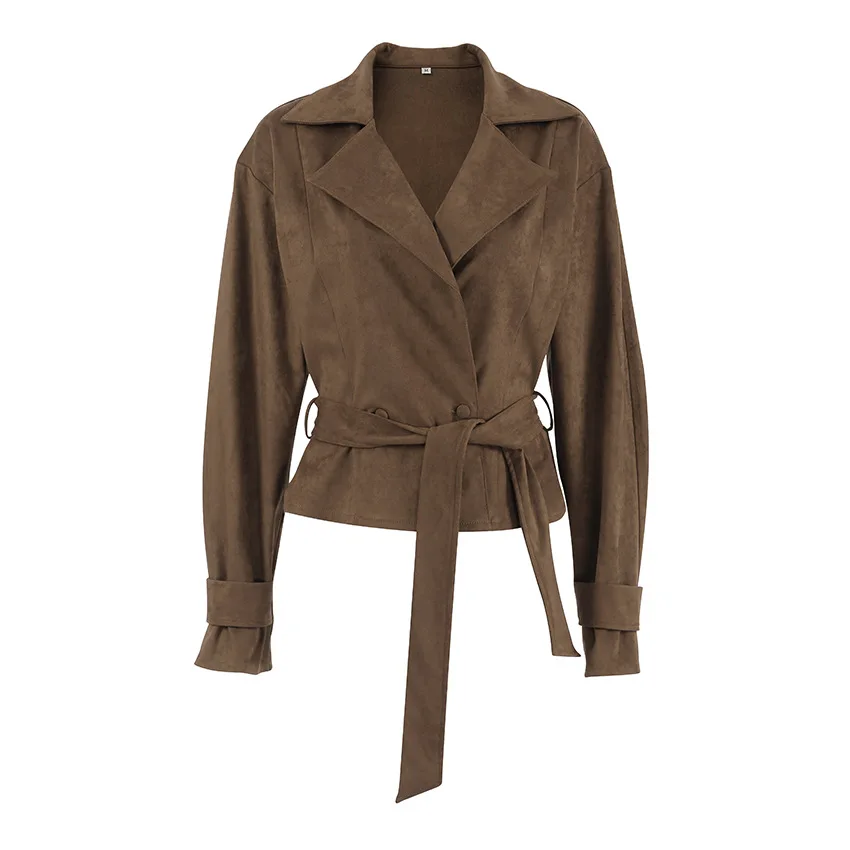 

French Suede Suit Collar Casual Double Breasted Jacket 2025 Autumn Winter Fashion New Frosted Velvet Coat