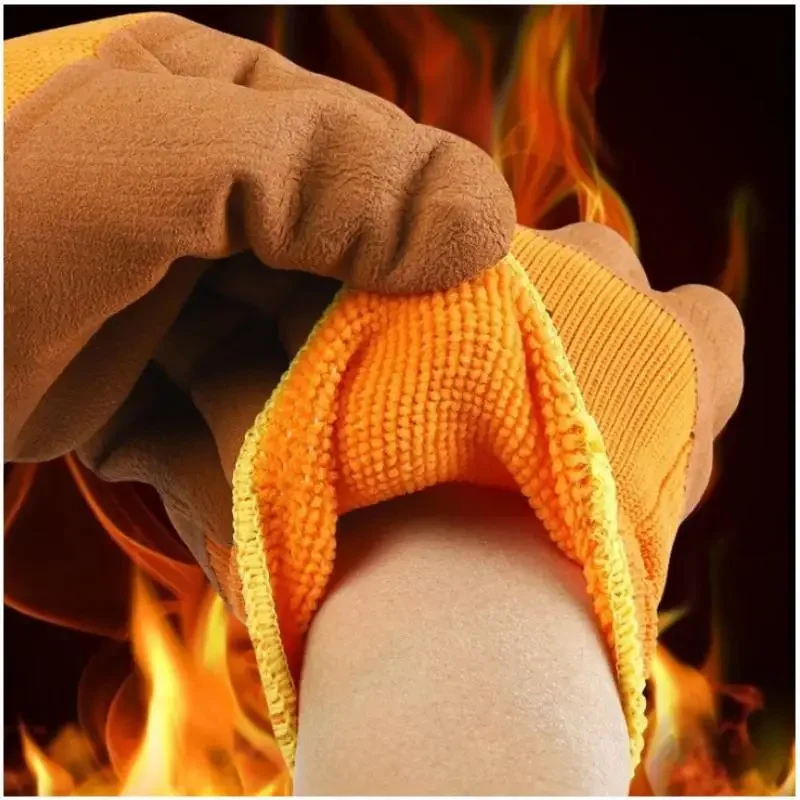 1Pair Winter Waterproof Work Safety Thermal Gloves Anti-Skidding Latex Rubber Garden Gloves For Worker Builder Hands Protection