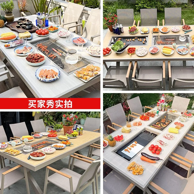 Outdoor BBQ tables and chairs Household Nordic courtyard Leisure villa yard Outdoor terrace Grill Enclosed stove Tea grill