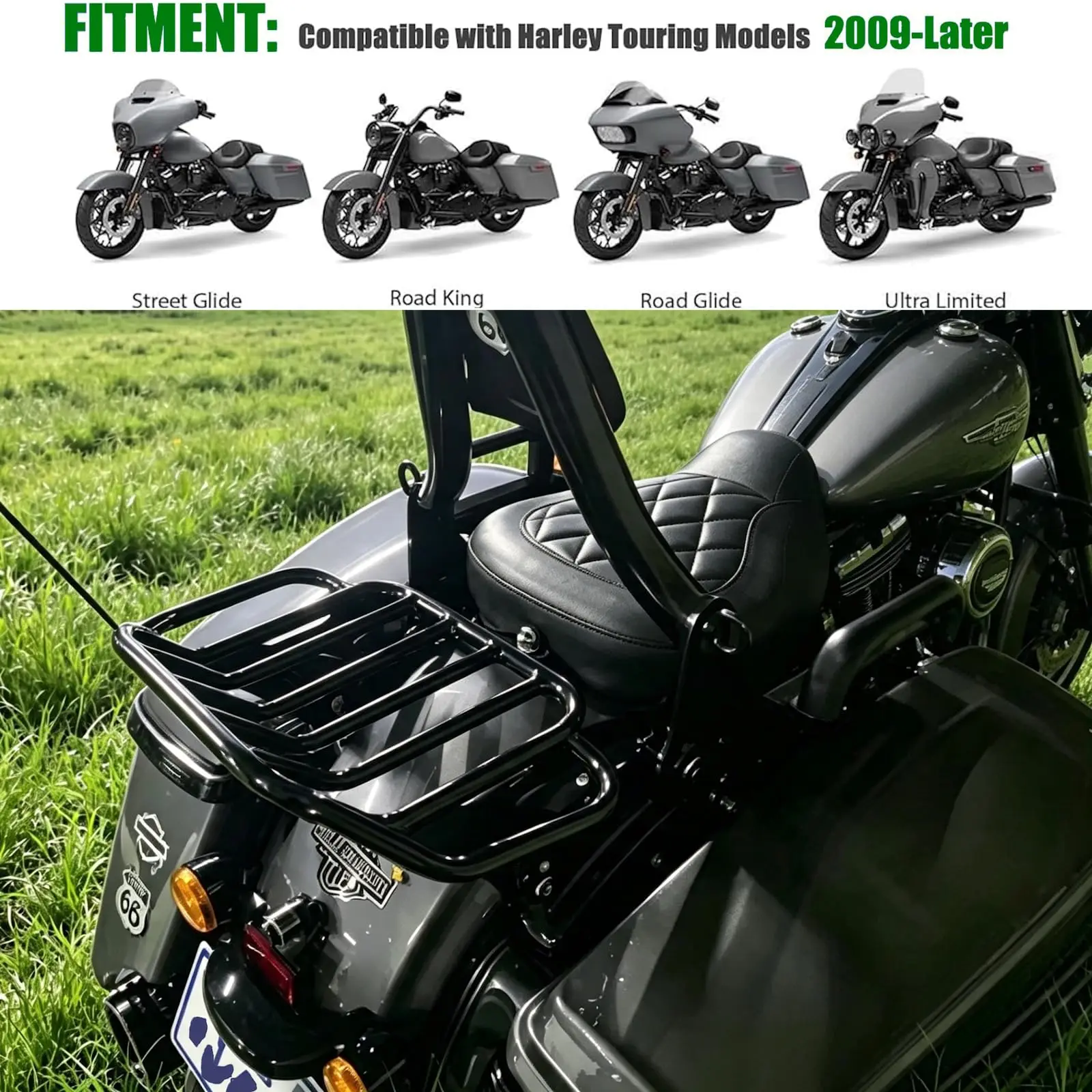For Harley 09-26 Road King Ultra Electra Street Glide CVO Limited FLHX FLTR FLHT FLHRC Detachable Two-Up Mounting Luggage Rack
