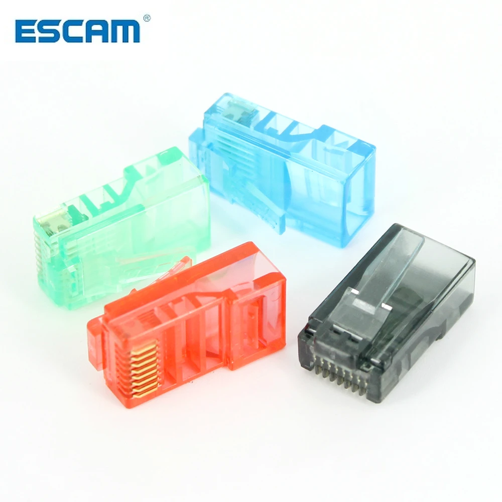 ESCAM 50PCS/Lot RJ45 Ethernet Cables Module Plug Network Connector RJ-45 Crystal Heads Cat5 Color Cat5e Gold Plated Cable