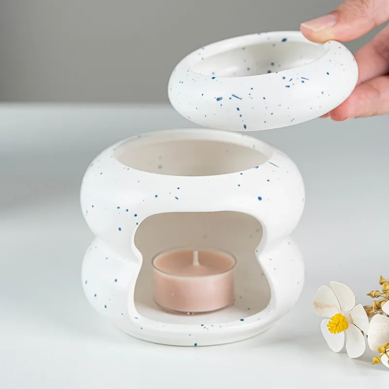 Detachable Ceramic Donut  Essential Oil Burner Waxes Melt Burner Warmer Candle Holder Tabletop Ornament Home Decor Yoga Spa Gift