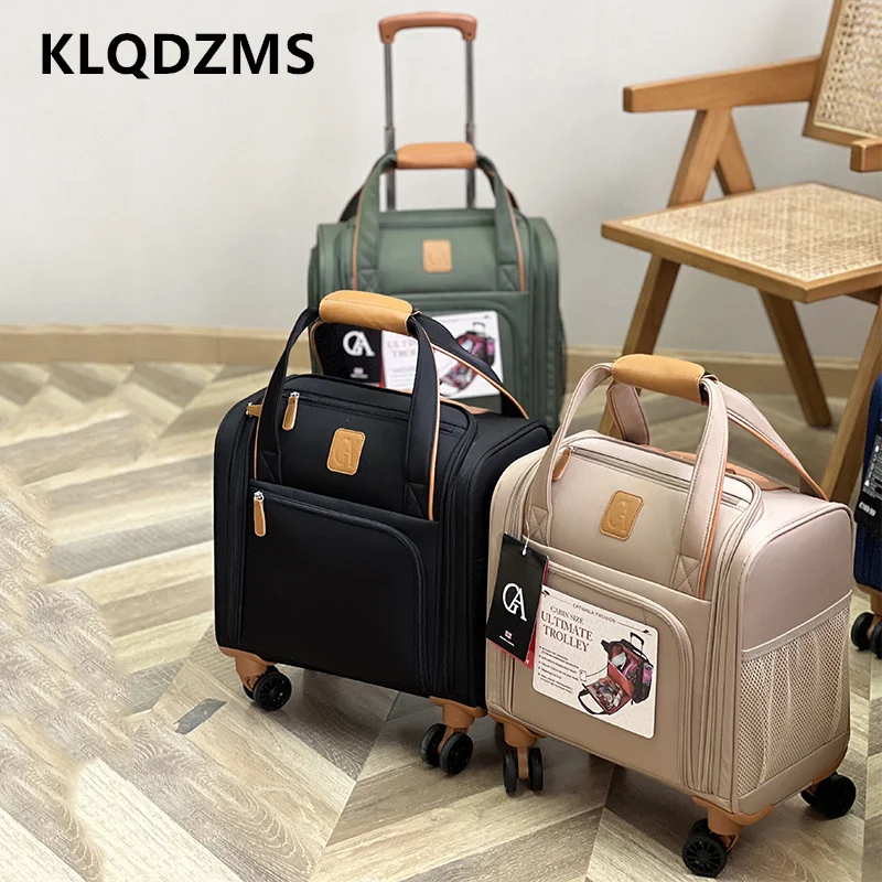 KLQDZMS 16Inch High Quality Suitcase Small Boarding Box Oxford Cloth Trolley Case Student Cart Type Travel Bag Cabin Luggage