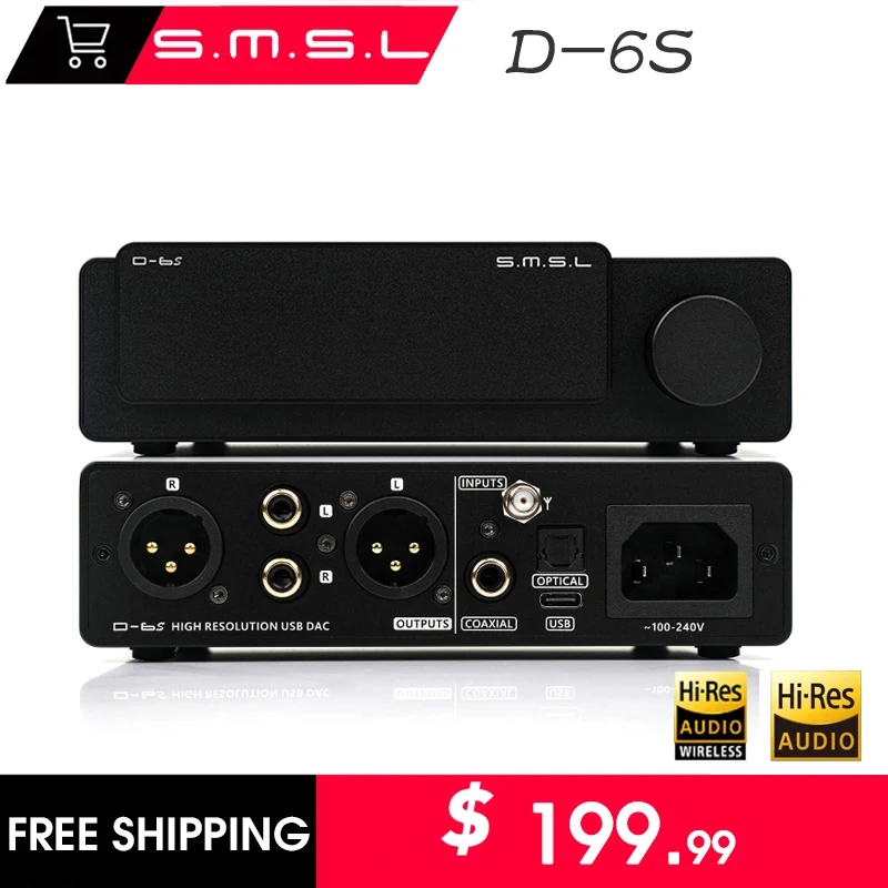 SMSL D-6S Digital Audio Music Decoder D6S ES9039Q2M Chip MQA DAC Bluetooth 5.1 LDAC Hi-res XMOS XU316 Typec APTX/HD SBC AAC HIFI