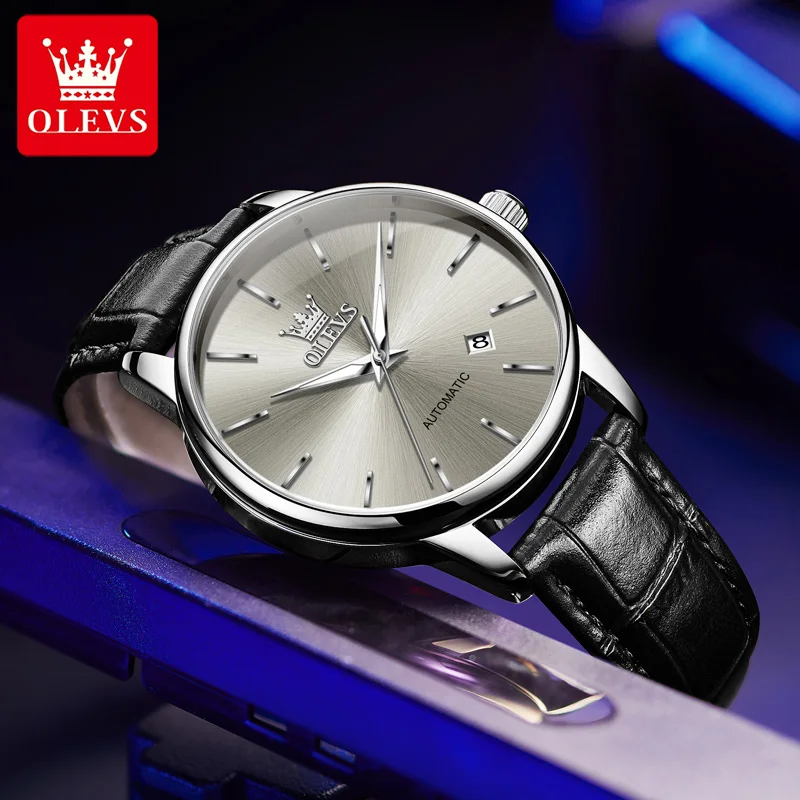 OLEVS 6725 Mens Watch Original Luxury Automatic Mechanical Watch Movement Waterproof Luminous Watch Single Calendar Design