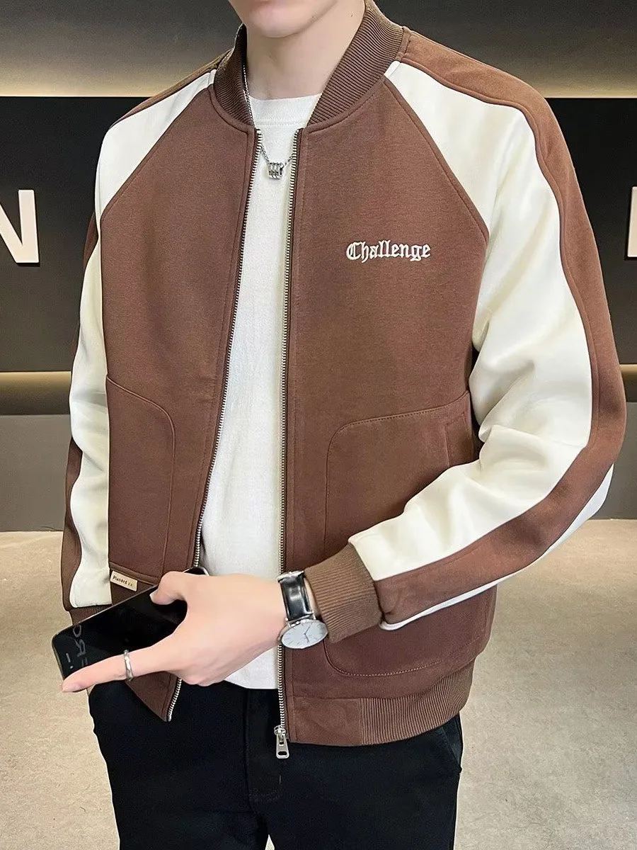 

Повседневная мужская куртка с бейсбольным воротником, весенне-осенняя, приталенная, молодежная, модная, брендовая, с цветными вставками, универсальная, для повседневной носки