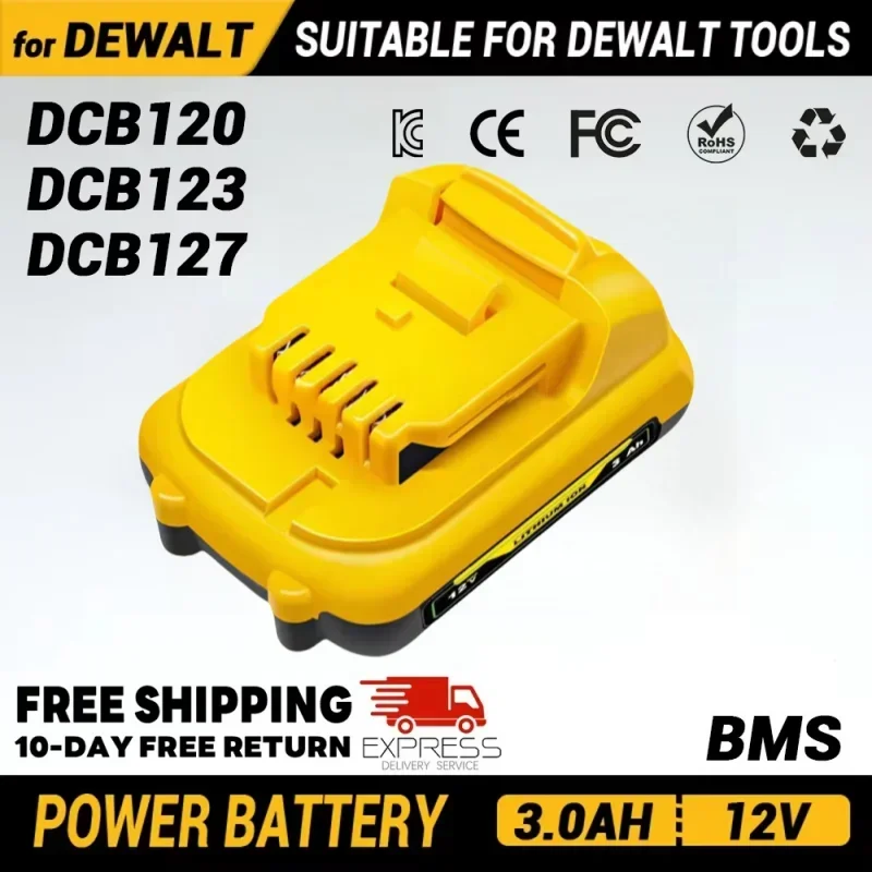 

12V 3000mAh Lithium-Ion Replacement Battery for DeWalt Power Tools Compatible with DCB120 DCB123 DCB127 DCB124