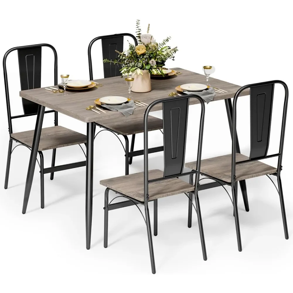 

Dining Table Set for 4, 5-Piece Kitchen Table and Chairs Set with 4 Chairs for Small Space, Apt, Heavy-Duty Dining Table