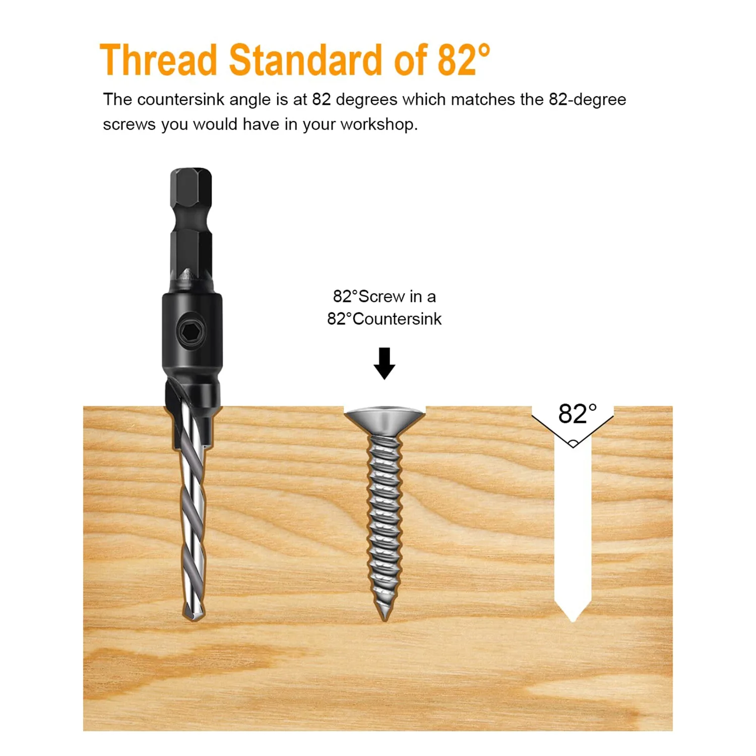 Countersink Drill Bit Set, Woodworking Chamfer Adjustable Countersink Tools on Counter Sink Holes with 1/4inch Hex ShankT98C