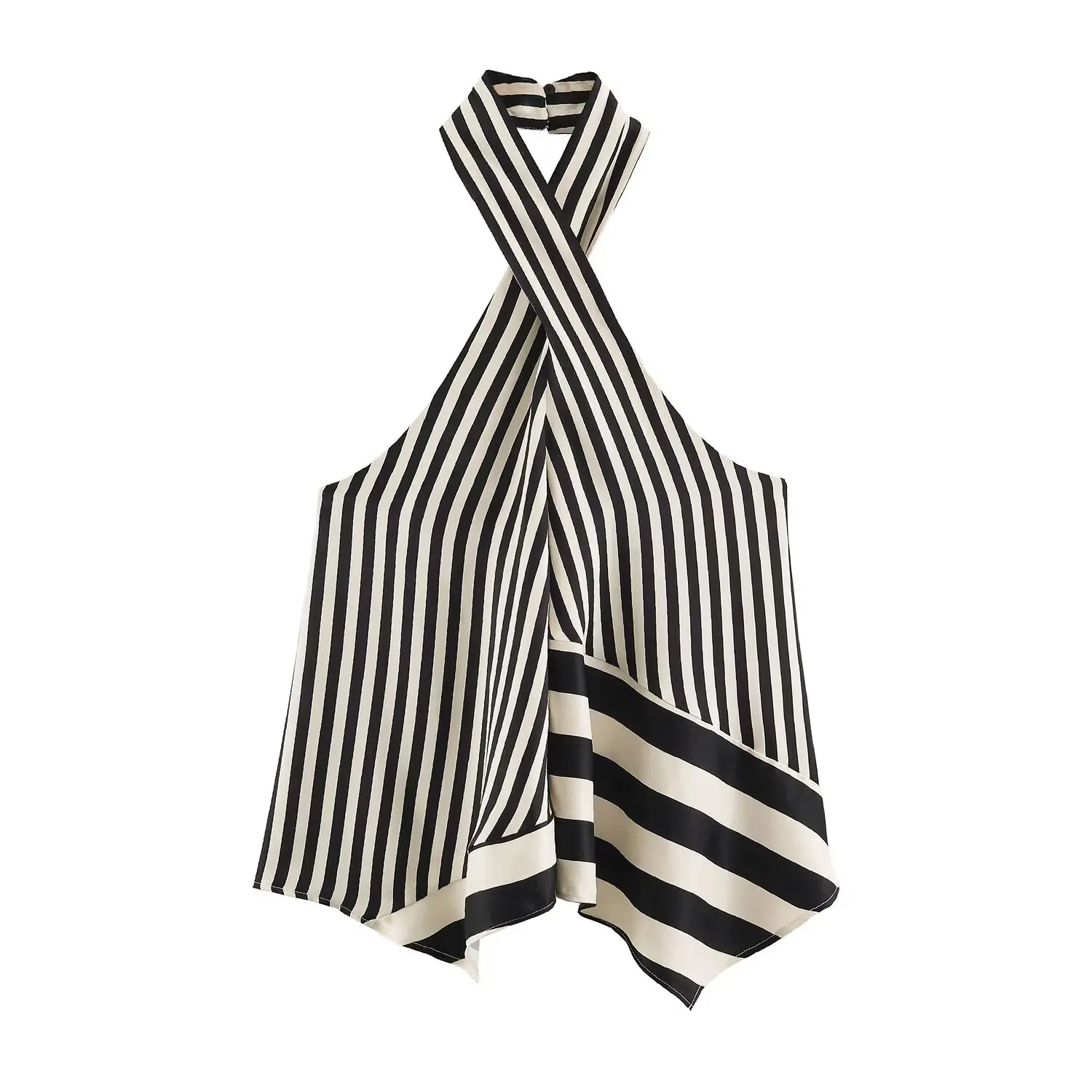 KONDALA Damen Trendiger Eleganter Gestreifter Hosenanzug, Neckholder-Top mit überkreuztem Kragen, Hose mit elastischem Bund, Sommer-Freizeit-Chic-Set 2026 – Detail 4