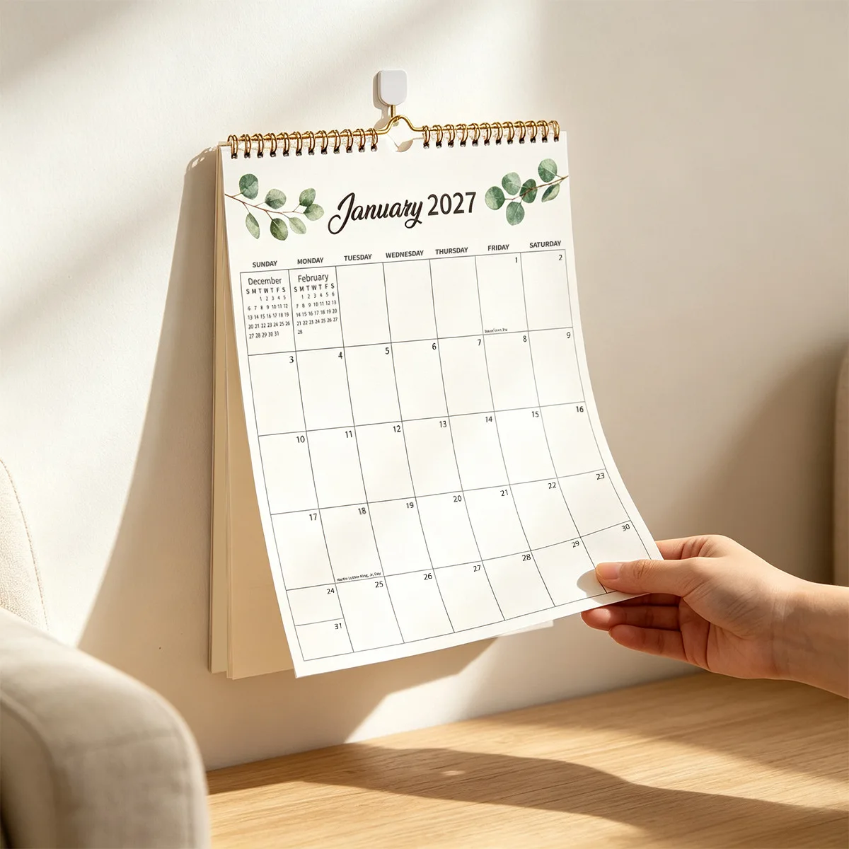 2027 English Wall Calendar with Spiral Binding and Monthly Notes Section, 12 Month Hanging Planner for Home Office, Kitchen and