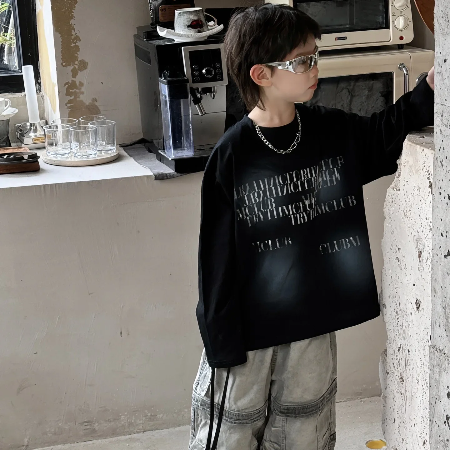 

Children Clothing Korean Style Fashion Casual All Match Top 2024 Autumn New Boys Alphabet Print Loose and Comfortable T Shirt
