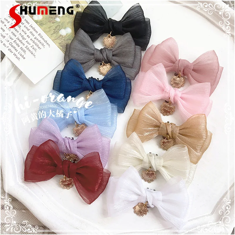 Japanese Fashion for Girls Accessories 12-Color Lolita Shoe Clip Yarn Strip Bow Leather Shoes Buckle Kawaii Ornament for Women