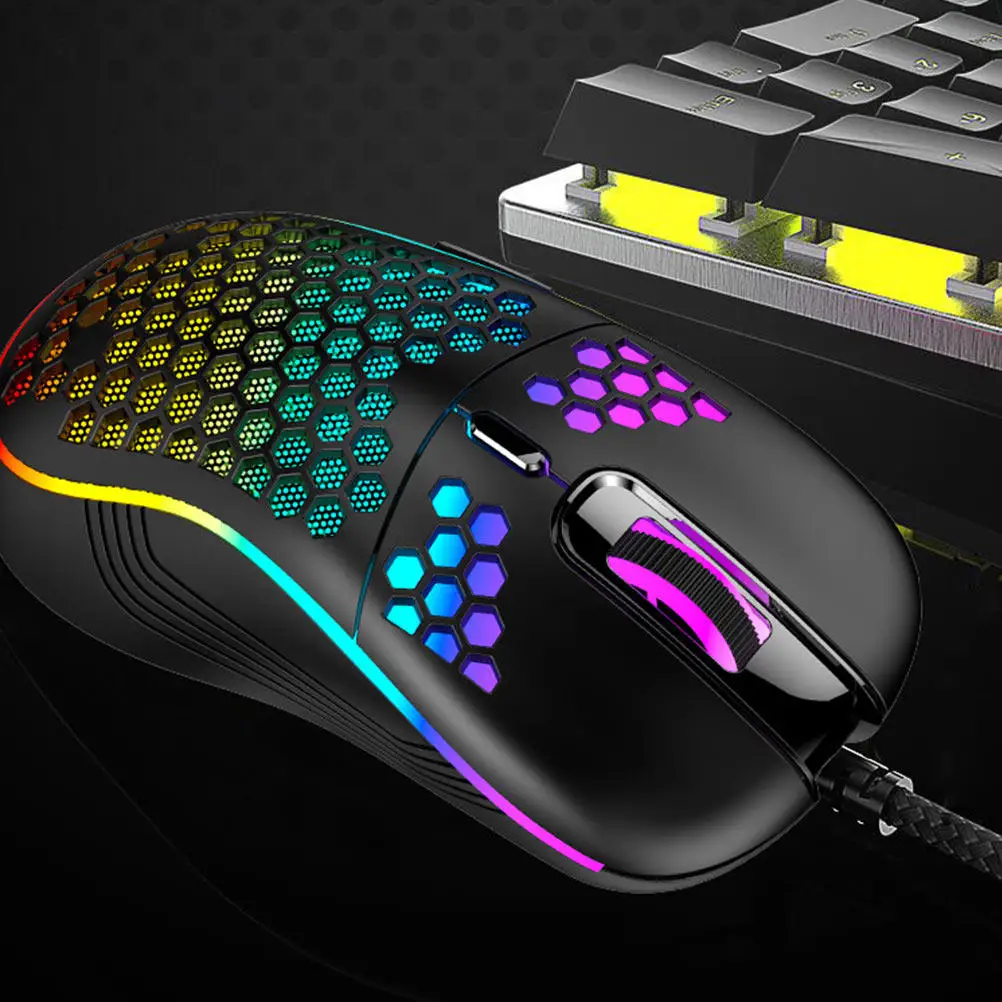 

1Pcs Hollow Out Gaming Mouse Rgb Light Wired Computer Mouse Honeycomb Shape Ergonomic Design Ideal for Laptop Desktop Gaming