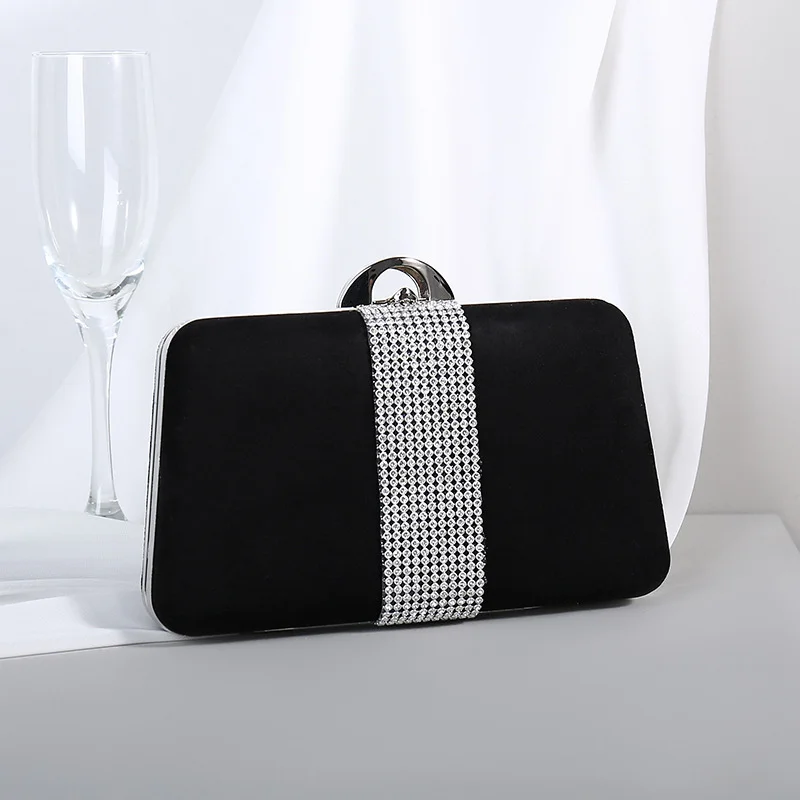 

Luxury Female Clutch Evening Bag Elegant Trapezoidal Shiny Rhinestone Satin Handbag for Women Retro Style Black Light Pink Purse