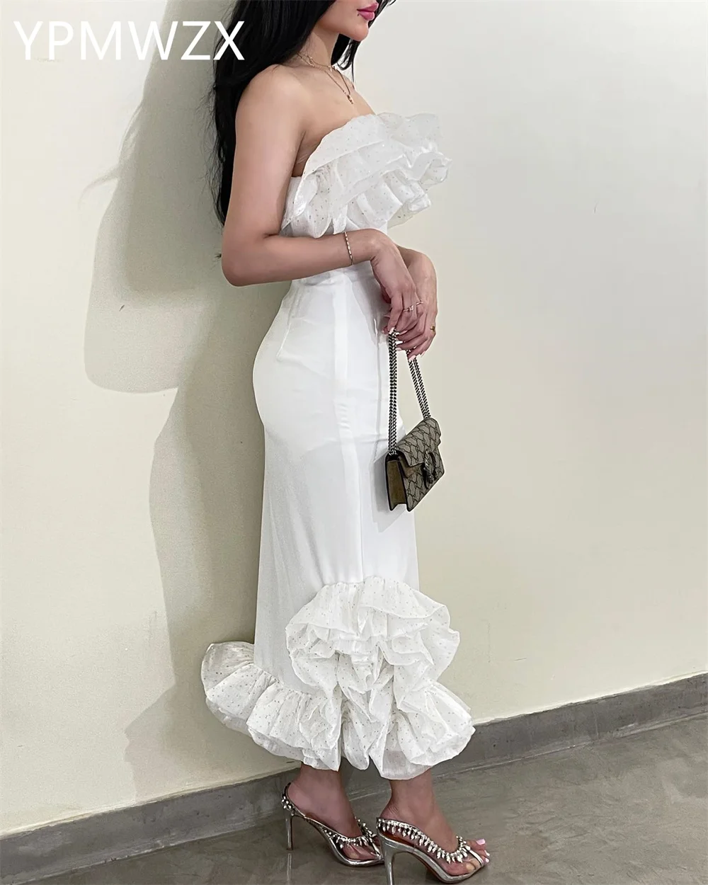 Customized YPMWZX Strapless Column Ankle length Skirts Draped Bespoke Occasion Dresses