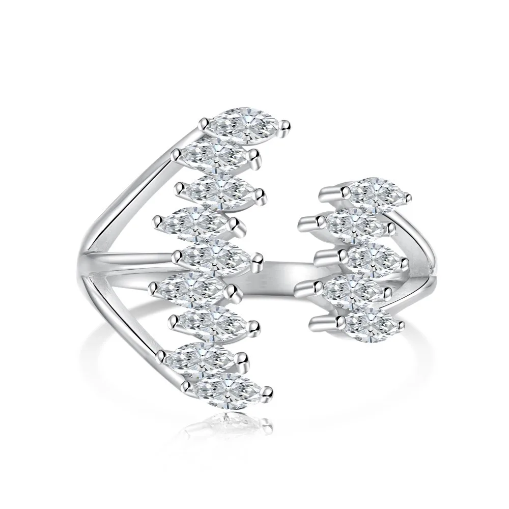 New S925 Pure Silver Women's Open Light Luxury Boat Anchor Shape Zircon Inlaid with A Sexy Ring