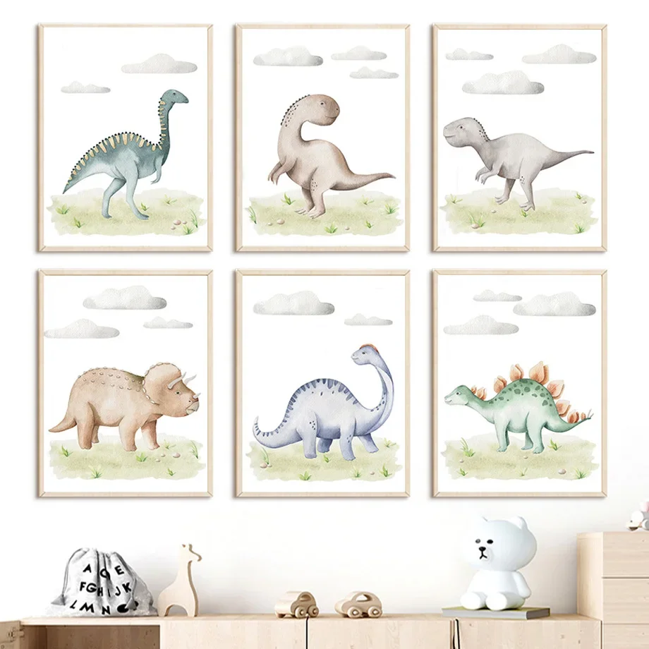 

Jurassic Period Dinosaur Nursery Wall Art Canvas Painting Cartoon Nordic Posters And Prints Wall Pictures Baby Kids Room Decor